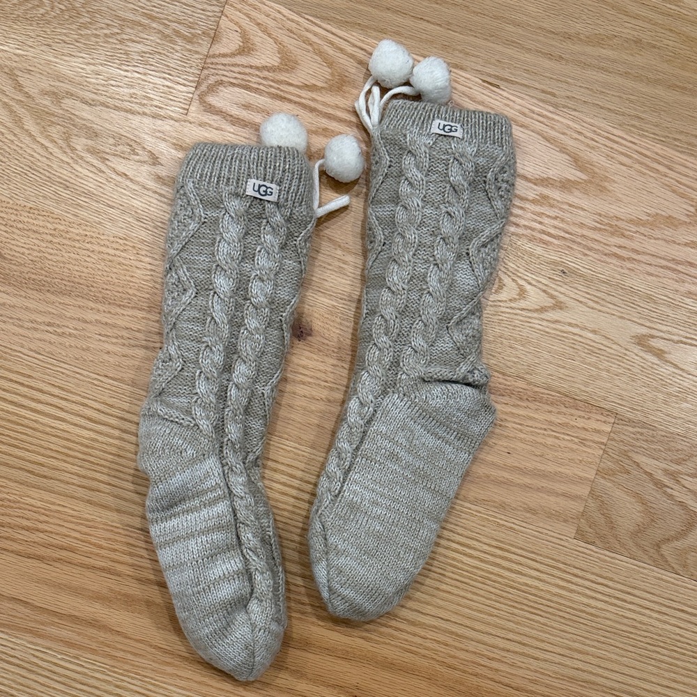 UGG Cream Cable Knit Socks with Pom Poms